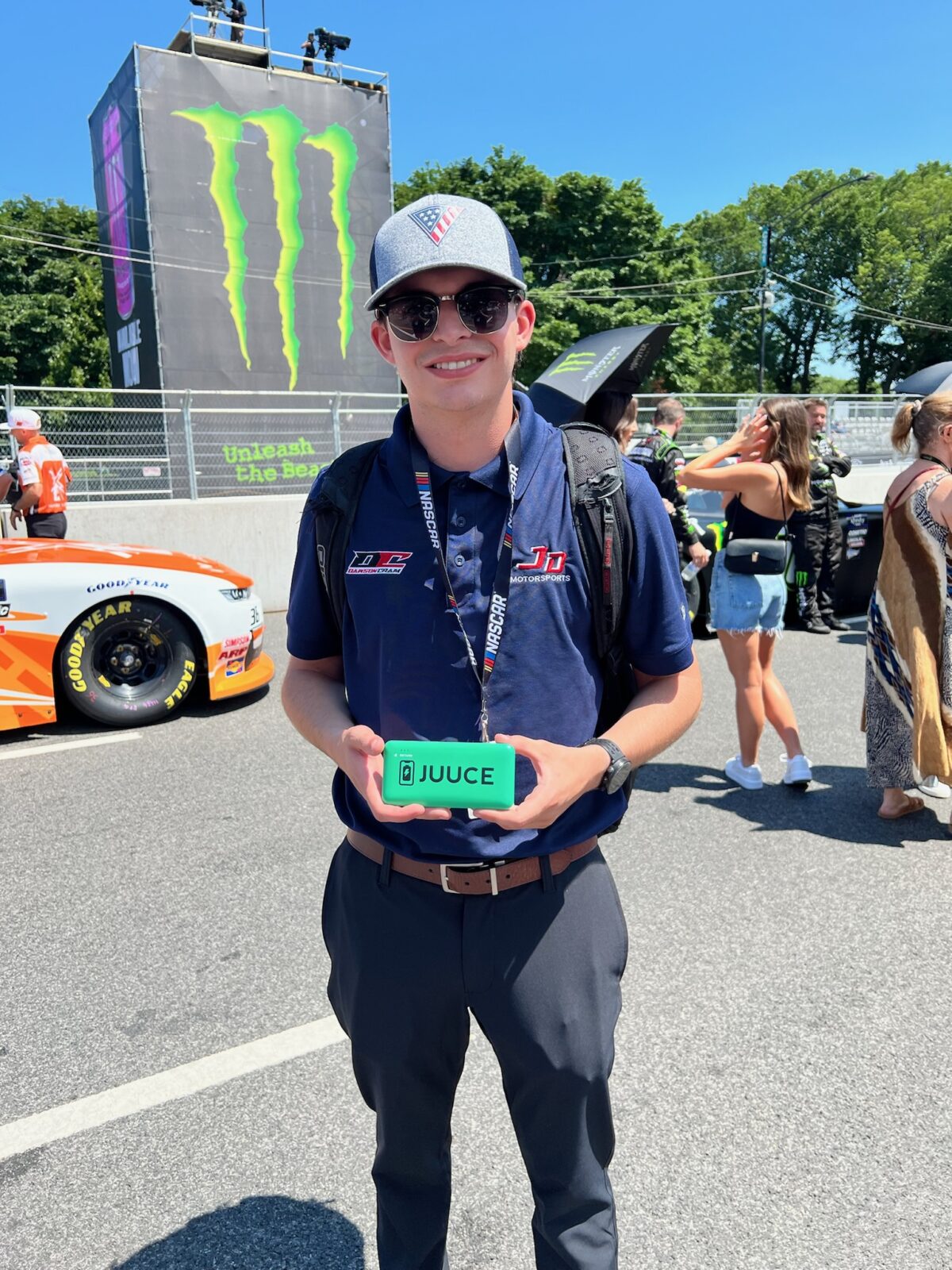 Boost charging kiosk at a NASCAR motorsports event